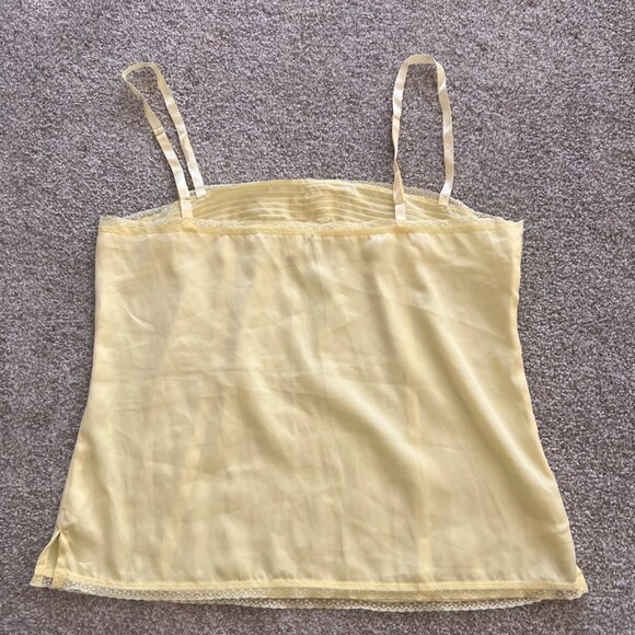 Y2K Pale Yellow Satin Pleated Embroidered Lace Cami Top M - Picture 5 of 8